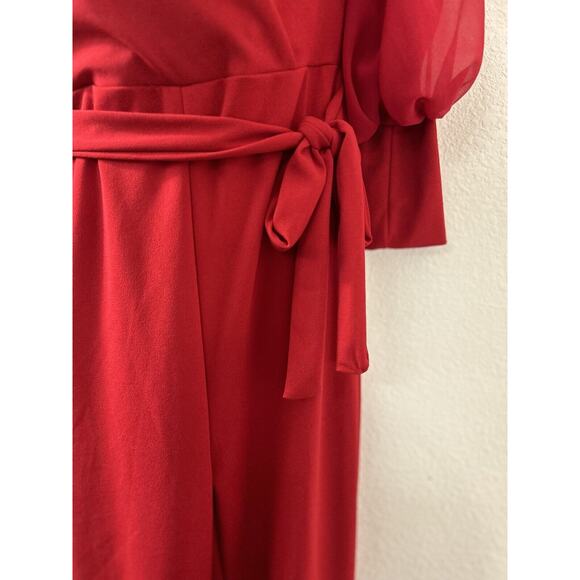 Fashion Nova Red Cold Shoulder Wide Leg Jumpsuit Belted Falling For Your Charm M - Picture 6 of 16